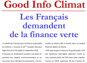 Good info climat Les français réclament de la finance verte
